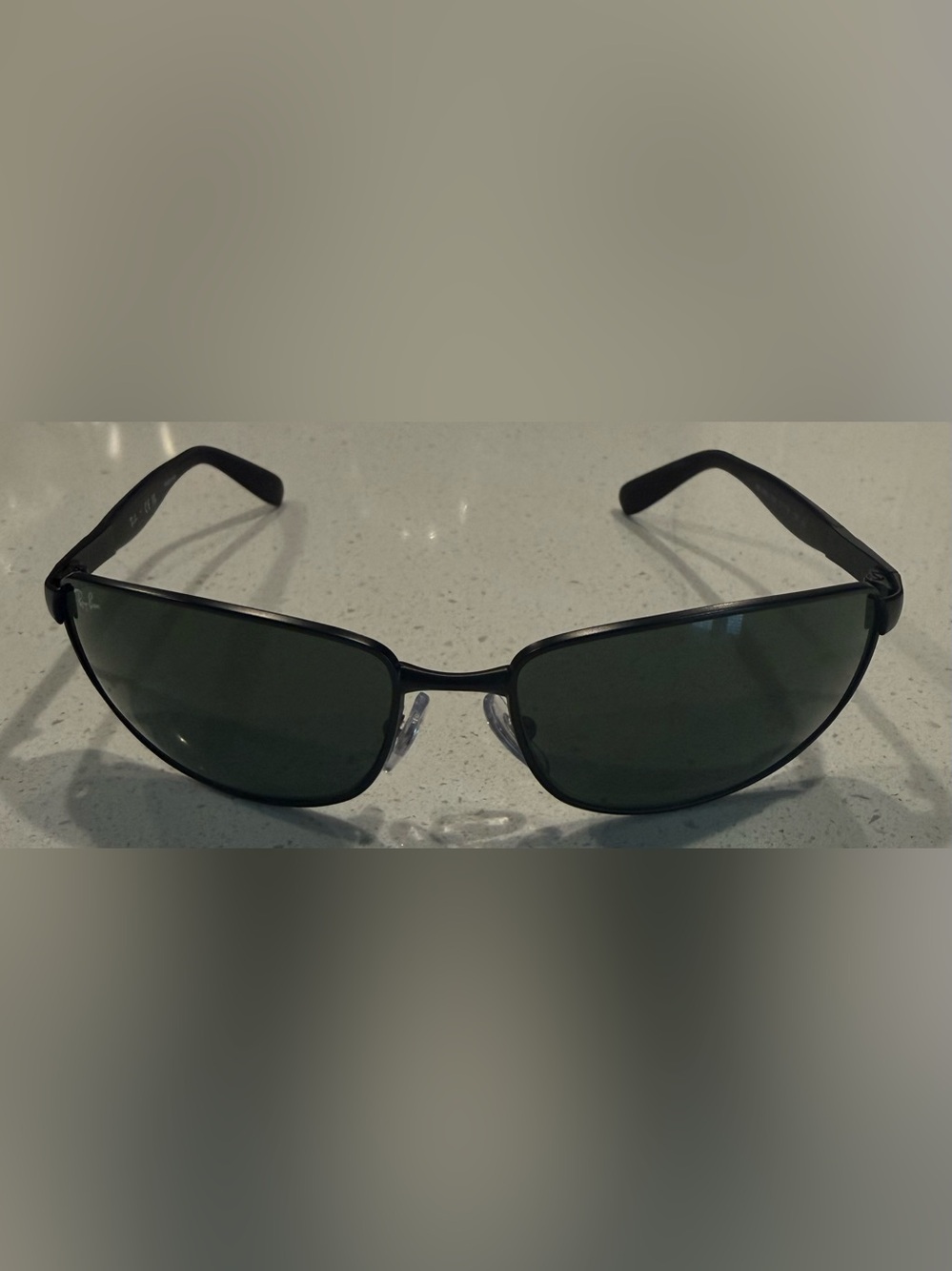 Ray-Ban Black Frame with Green Lenses Rectangular Sunglasses new without tags